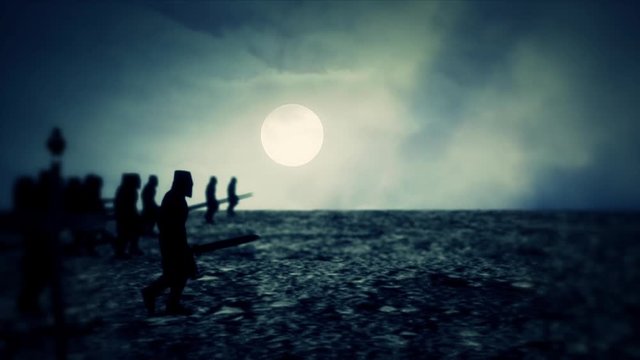 Christian Soldiers and Knights Marching to War on a Full Moon Night