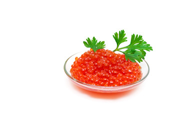 red salmon caviar isolated on white background