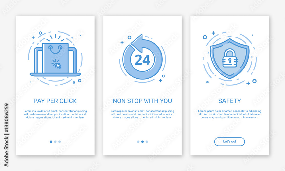 Aufkleber vector illustration of onboarding app screens concept business start up application for mobile apps 