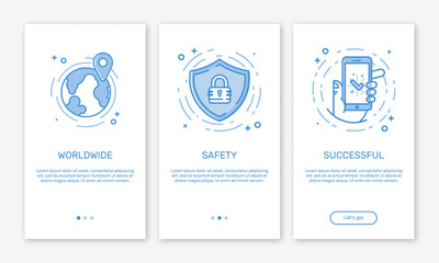 Vector Illustration of onboarding app screens and web concept online payments application for mobile apps in line style.