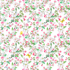 Watercolor vector spring floral pattern