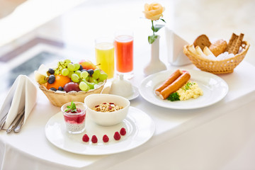 delicious breakfast for two at the luxury hotel.