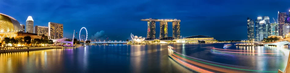 Papier Peint photo Singapour Singapur Marina und Skyline am Abend