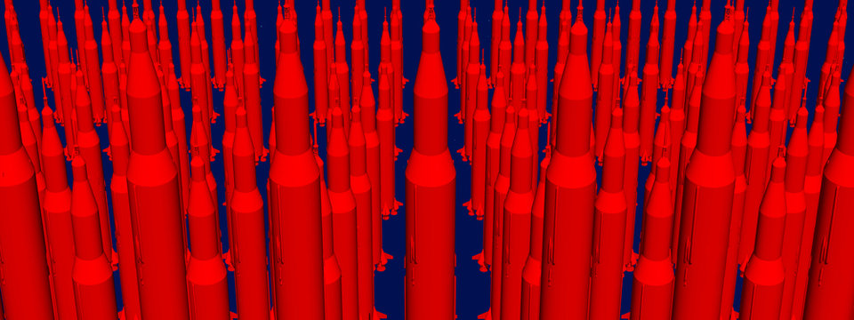 Massen von roten Raketen