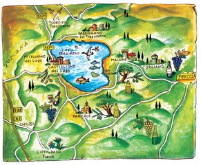 Local gastronomy map of province of Siena in Tuscany.