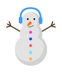 New Year Snowman with Blue Earphones on Head.