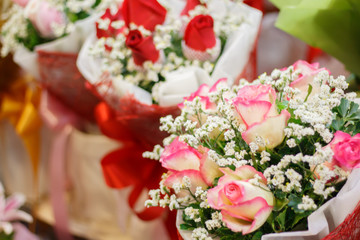 Bouquet of beautiful colorful roses. Valentines day.