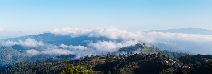 panorama of mountain with misty on morning.