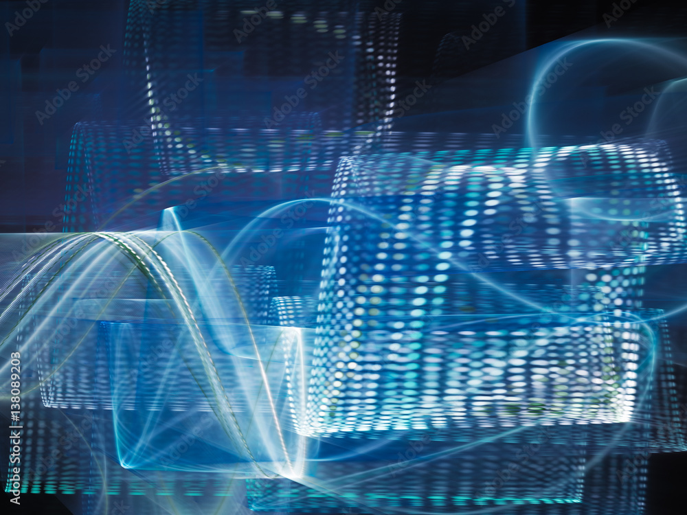 Poster abstract background element. three-dimensional composition of glowing wave shapes, and halftone effe