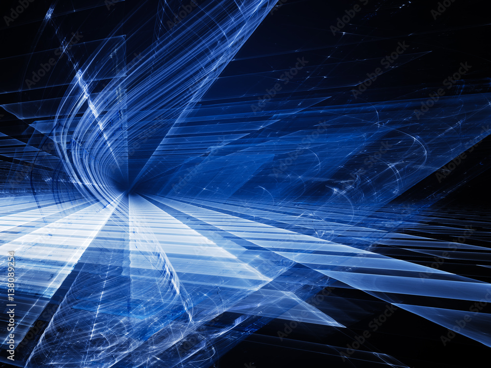 Poster abstract background element. fractal graphics. three-dimensional composition of glowing grids and wa