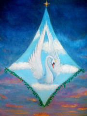 Swan on sky background, Painting and graphic design.