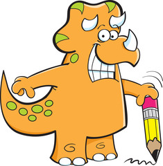Cartoon illustration of a triceratops with a pencil.