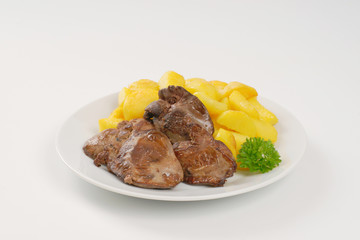 pan fried potatoes and chicken liver