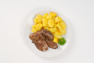 pan fried potatoes and chicken liver