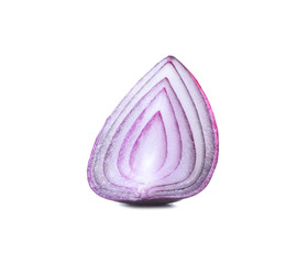 sliced red onion isolated on white background
