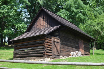 Old wooden house in open-air museum from the 19th century