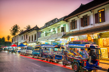 Street in old town Luang Prabang - obrazy, fototapety, plakaty
