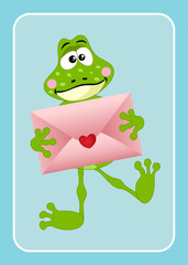Cute frog holding love envelope
