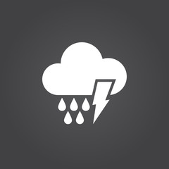 Lightning and rain icon vector, solid logo, white pictogram isolated, forecast weather symbol
