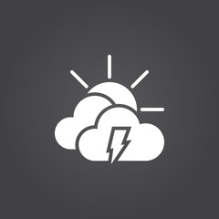 Lightning and sun icon vector, solid logo, white pictogram isolated, forecast weather symbol