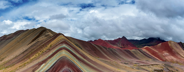 Vinicunca, or more commonly known as Rainbow Mountain, in the Peruvian Andes, so colored due to eroding rocks