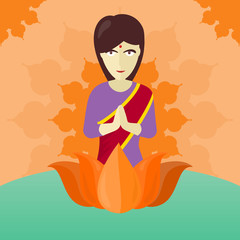 Indian Woman Isolated on Round ornate Mandala