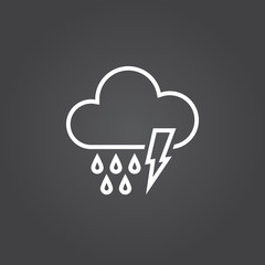 Lightning and rain line icon, outline vector logo, linear white sign isolated, forecast weather symbol