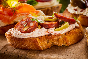 Spicy Italian bruschetta with chorizo sausage