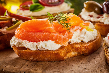 Gourmet canape with smoked salmon and dill