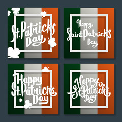 Happy Saint Patricks day lettering on flag set.