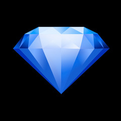blue gemstone symbol. Diamond illustration in a flat style. faceted gem on a black background