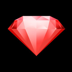 red gemstone symbol. Diamond illustration in a flat style. faceted gem on a black background
