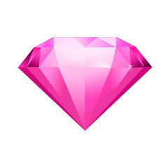 Pink gemstone symbol. Diamond illustration in a flat style. faceted gem on no background