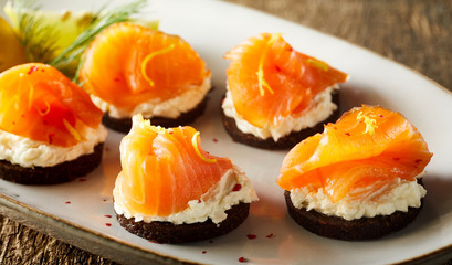 Smoked salmon canapes on quark