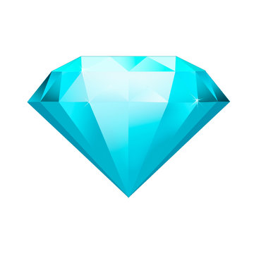 blue gemstone symbol. Diamond illustration in a flat style. faceted gem on no background