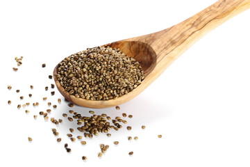 Hemp seeds isolated on white background
