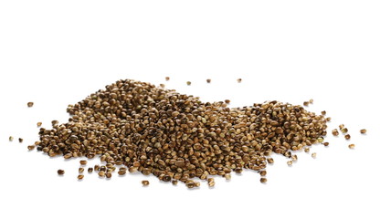 pile hemp seeds isolated on white background
