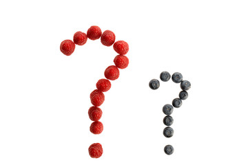 Alphabet from fresh fruit, raspberry and blackberry