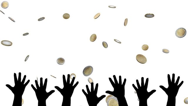 H&auml;nde greifen nach Geld das von oben regnet