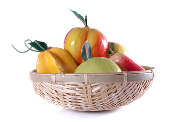 Fruits set close up on white background..