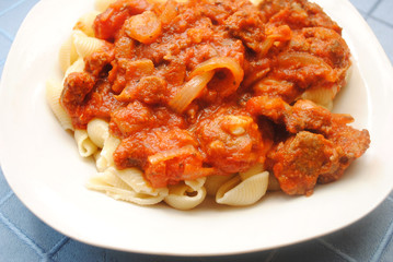 Pasta Shells Served with Chunky Meat Sauce