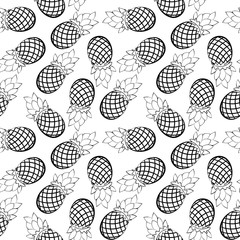 Seamless pattern of cartoon pineapple. Drawing fruit on a white background. Eco texture for color books.