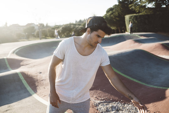 Athletic man practicing parkour