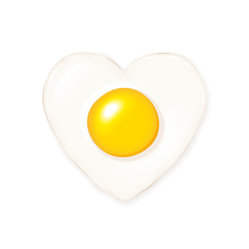 Delicious shiny heart shaped fried egg vector icon on white background