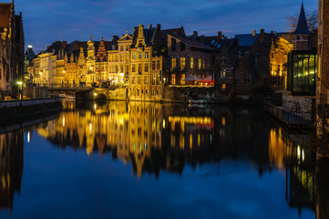 Naklejka na ściany i meble Reflections at sunset in Ghent, Belgium