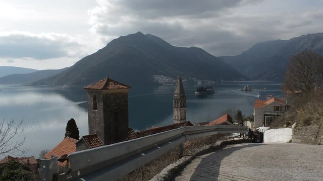 Old town Perast, church and two islands