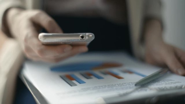 Businessman girl working with statistics