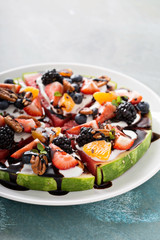 Watelmelon pizza with yogurt and fruits