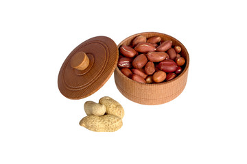 Peanut. Dried peanuts in wooden bowl.
