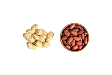 Peanut. top view. composition of peanuts. isolated.
